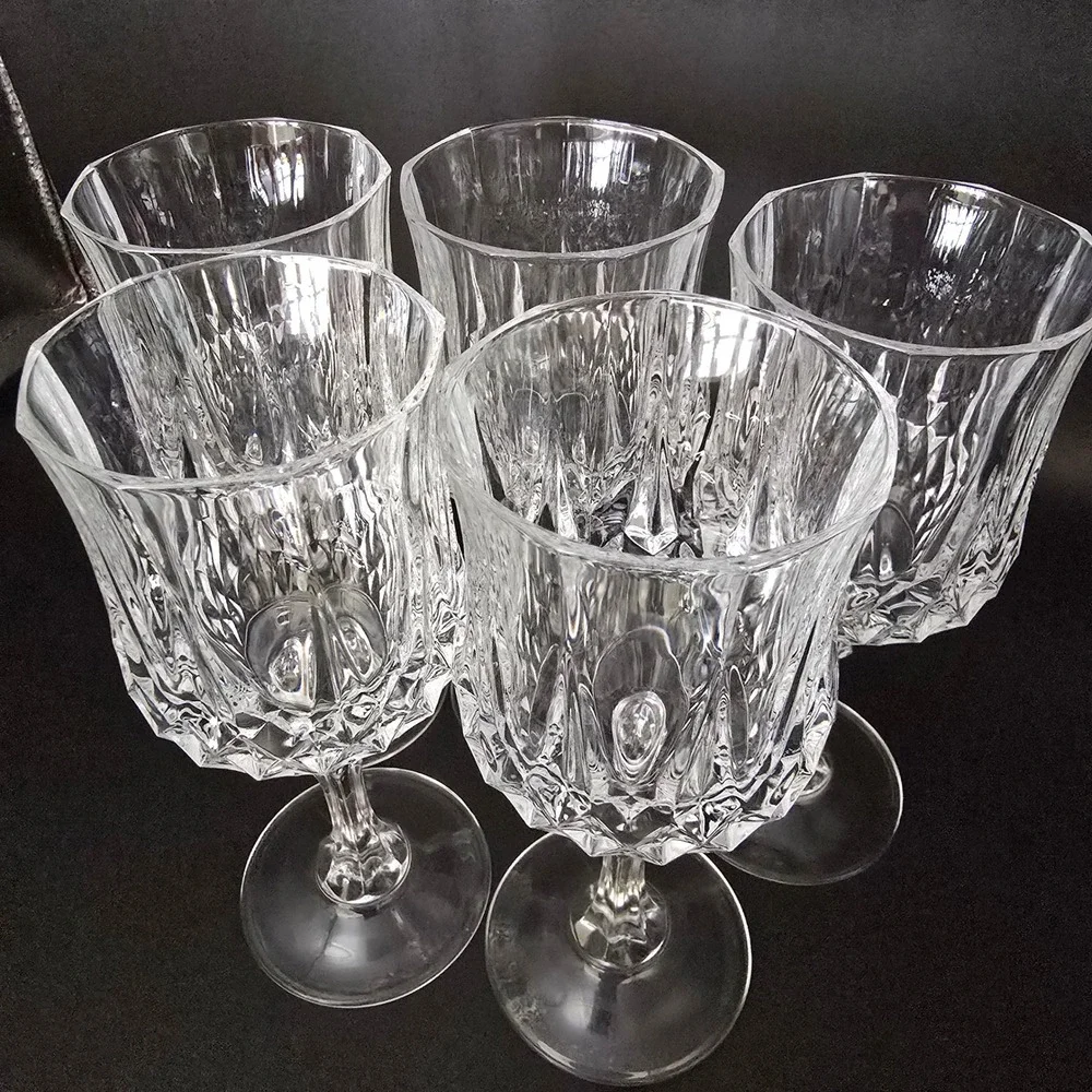 Elegant‎ Set of 5 Crystal D'Arques Cut Wine Glasses Stemware Clear Glassware
